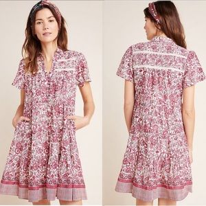 Anthropologie Red Cream Floral Georgina Dress by Maeve XS